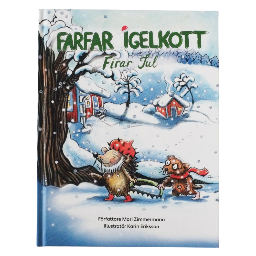 Barnbok med julberättelse om Farfar Igelkott och vänner som firar jul tillsammans med skridskor, räddningsuppdrag och oväntade gäster.