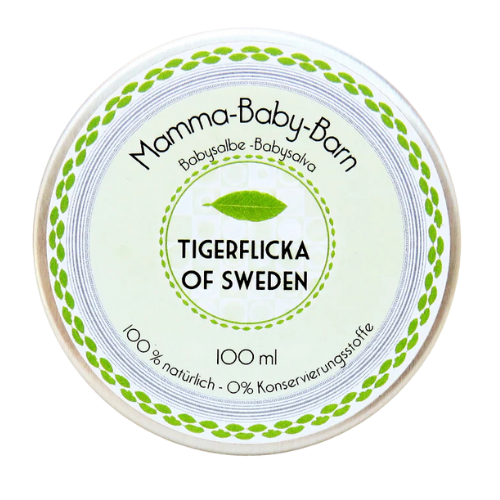 Ekologisk babysalva Mamma-Baby-Barn i aluminiumburk – mild, naturlig salva för känslig babyhud, utan parfym eller tillsatser.