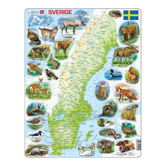 Pussel Sverigekarta med svenska djur 71 bitar
